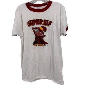 Vintage 70s Super Elf Keebler White Red‎ Ringer T Shirt Mens Large Ebert Tee